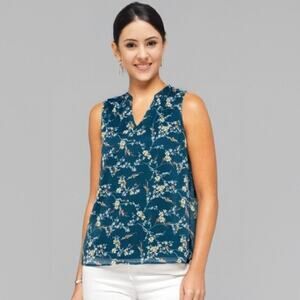 NWT Teal Papermoon Sleeveless Floral Blouse Sz Small